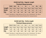 Half Slip size chart