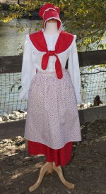 Cherry Pie pioneer costume: bonnet skirt patterned apron with 2 pockets LDS trek