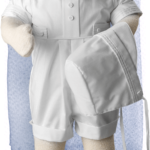 white polycotton babies romper with pleats LDS blessing or christening