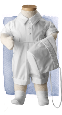 white polycotton babies romper with pleats LDS blessing or christening