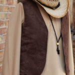 Men's pioneer trek costume shirt reversible vest straw cow boy hat cosplay mountain man retreat