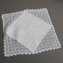 women's crocheted LDS temple embroidered white hankie