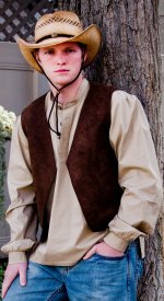 Men's pioneer trek costume shirt reversible vest straw cow boy hat cosplay mountain man retreat