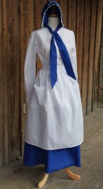 blue pioneer combo with white waist apron bonnet skirt bloomers trek costume dress up