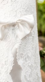Daydream white lace baptism dress front waist detail