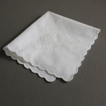 Women's LDS all white temple hankie with temple embroidered on it