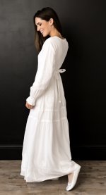 Madrid 100% cotton LDS temple dress button up front with waist tie's