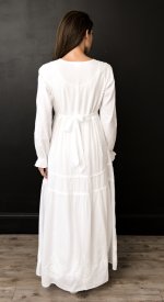 Madrid 100% cotton LDS temple dress button up front with waist tie's