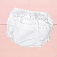 White baby diaper cover with ruffles on the butt nb-12mn