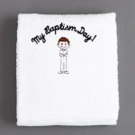 brown hair LDS baptism towel for boy