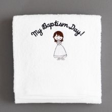 Girls brown hair baptism towel