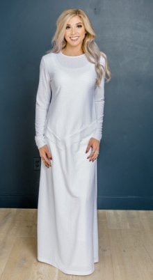 Helsinki 2 pc knit LDS temple dress with 2 pockets modest white dresses