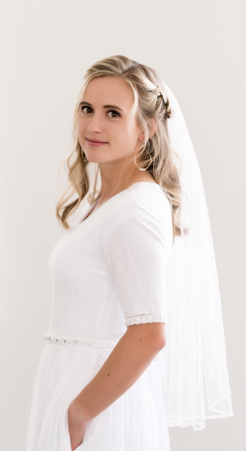 Simple affair white affordable wedding dress - short sleeves LDS bride modest simple