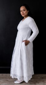 Savannah lace overlay v-neck modest white women's dresses LDS temple bridal