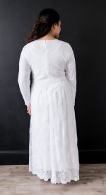 Savannah lace overlay v-neck modest white women's dresses LDS temple bridal