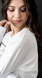 Syracuse white LDS temple dress knit with dolman sleeves and ruched drop waist