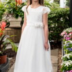 Fairy Godmother modest white girls dress floor length cap lace sleeve