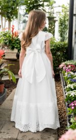 back view of Fairy Godmother modest white children's dress for baptism or communion