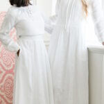 Barcelona white cotton gauze LDS temple dress with elastic waist and embroidery