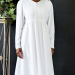 Phoenix white lds temple dress front zip chiffon with lace trim