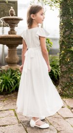 frosted popcorn white baptism dress with sleeves swiss dot fabric