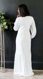 Verona white knit smocked top lds temple pull on with 2 pockets