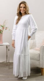 Zurich LDS temple dress in stretch lace with front zipper and comfortable tailored fit