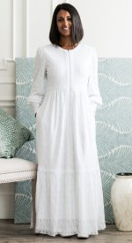 Zurich white lace lds temple dress with front closure