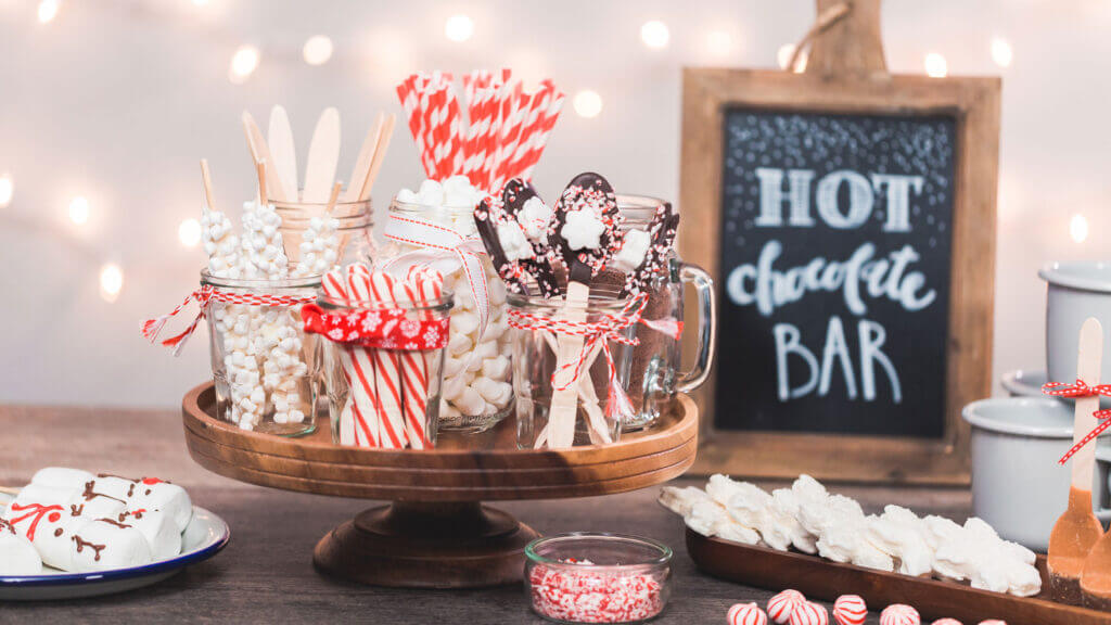 wedding reception with hot chocolate bar