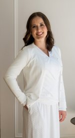 white pearl button lds temple sweater