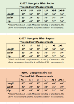 Georgette Skirt Measurement Size Chart