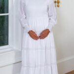 Arendelle modest white long sleeve cotton lds temple bridal dress