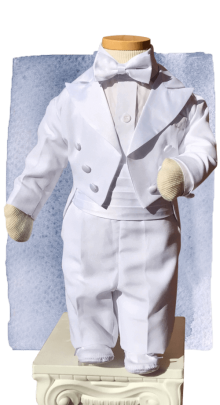 Front - White boys tuxedo for LDS temple weddings - Childrens bridal clothing