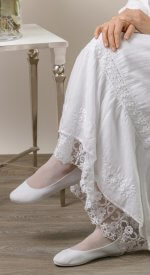 Salzburg cotton dress with floral lace trim 100% cotton white LDS temple modest button up bodice