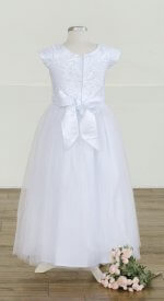 Meringue - LDS Girls sequin lace baptism dress white