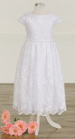 Meringue - Girls white sequin lace LDS baptism dress