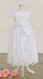 Meringue - Girls embroidered lace LDS baptism dress with bow