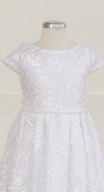 Meringue - Girls sequin lace organza pattern LDS baptism dress