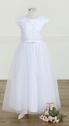 Meringue - Mormon Girls white lace and sequin LDS baptism dress
