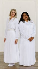Augusta LDS Temple Dress Set - White pleated skirt and blouse with ruffles