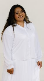Augusta plus size white long sleeve LDS temple blouse top