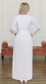 Carmen - White washable pleated knit LDS Temple dress