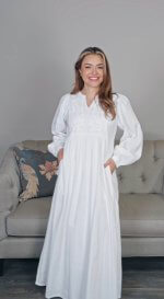Auckland 100% LDS white cotton dress. Light weight. Comfortable.