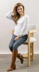 Lightly textured and versatile LDS temple top. Goes with pants to change up your look.