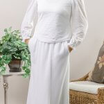 Lightly textured and versatile LDS temple top. Goes with any skirt changing up your look.