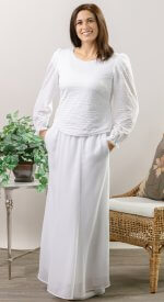 Lightly textured and versatile LDS temple top. Goes with any skirt changing up your look.