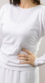 This top with its raglan sleeve is stretchy and mixes and matches with skirts or a pair of jeans for a casual look.