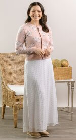 Bora Bora white LDS temple skirt. Embroidered chiffon with pockets.